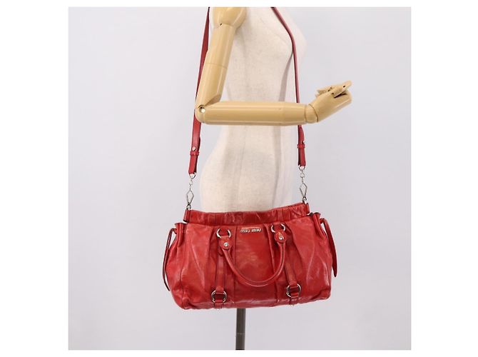 Borsa a mano Miu Miu Vitellolux 2way Red Gold Auth 204332V Rosso D'oro - vista 29