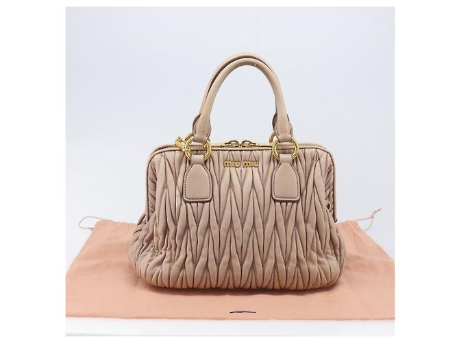 Borsa a mano Miu Miu Matelassé in pelle 2way Beige Tono Oro Auth 167614M - vista 12