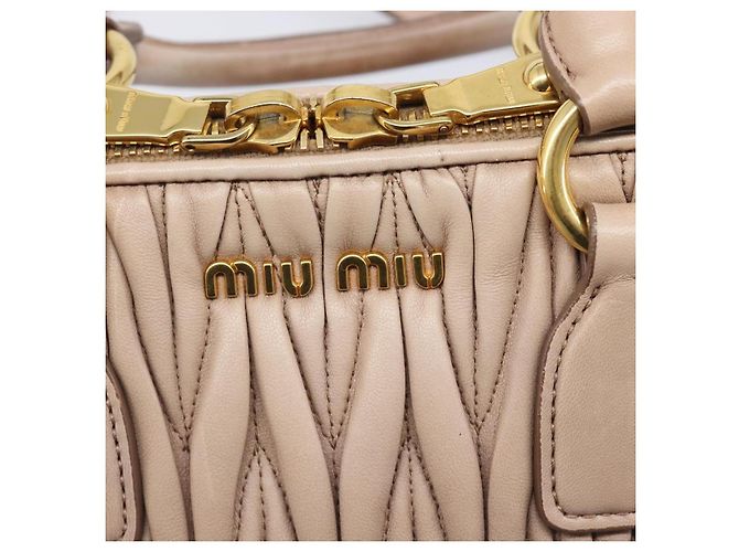 Borsa a mano Miu Miu Matelassé in pelle 2way Beige Tono Oro Auth 167614M - vista 24