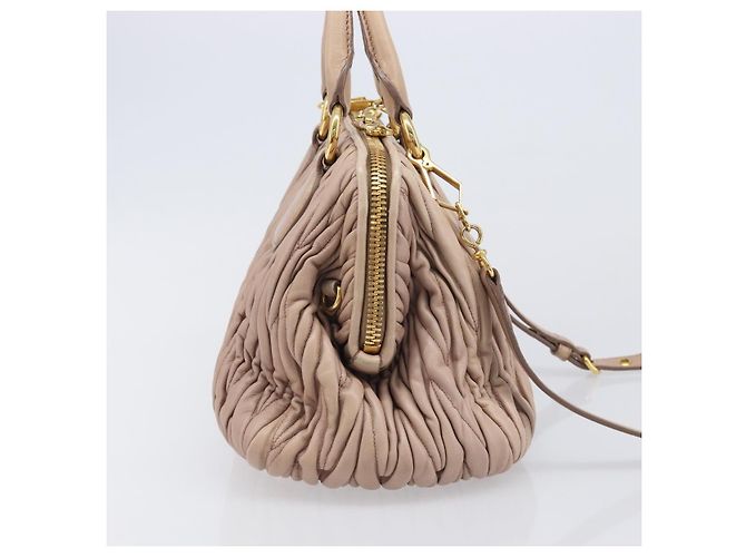 Borsa a mano Miu Miu Matelassé in pelle 2way Beige Tono Oro Auth 167614M - vista 4