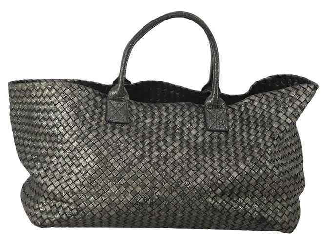 Borsa BOTTEGA VENETA INTRECCIATO in pelle nera argento Auth 201995 Nero - vista 13