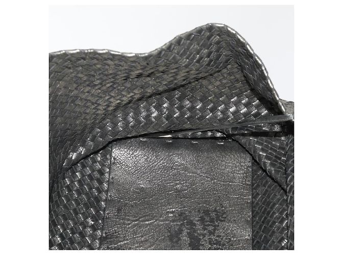 Borsa BOTTEGA VENETA INTRECCIATO in pelle nera argento Auth 201995 Nero - vista 17
