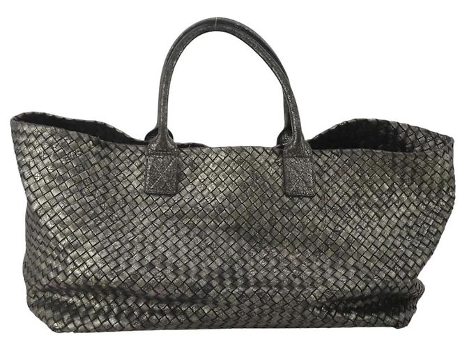Borsa BOTTEGA VENETA INTRECCIATO in pelle nera argento Auth 201995 Nero - vista 2