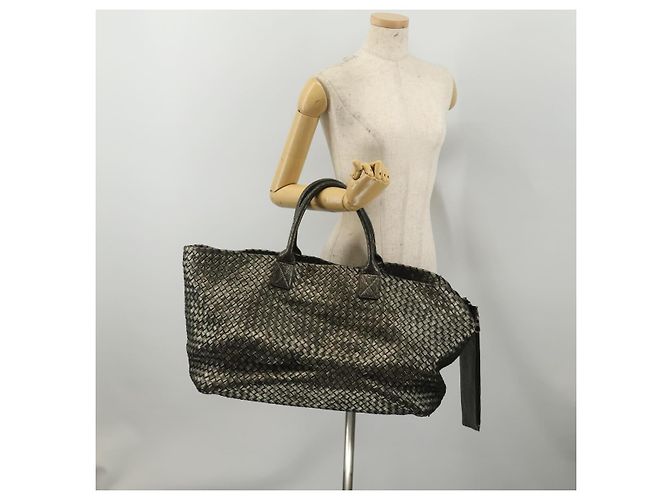 Borsa BOTTEGA VENETA INTRECCIATO in pelle nera argento Auth 201995 Nero - vista 21
