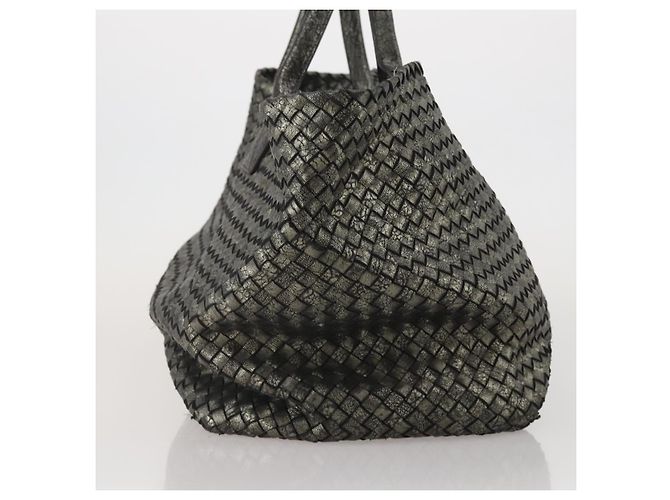 Borsa BOTTEGA VENETA INTRECCIATO in pelle nera argento Auth 201995 Nero - vista 4