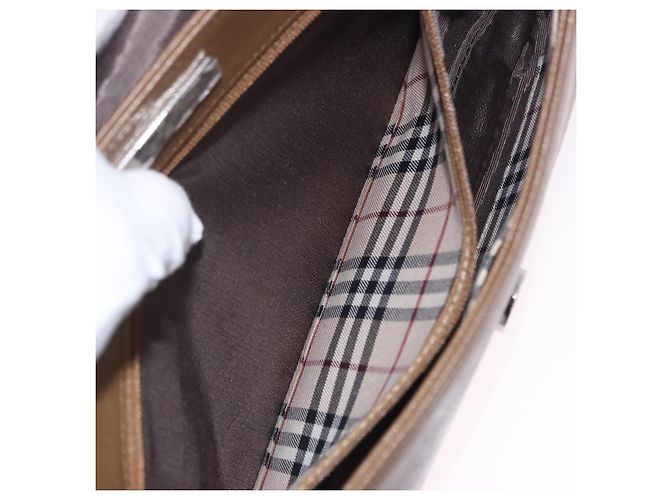 Borsa a tracolla BURBERRY in pelle marrone argento Auth 204741A - vista 25