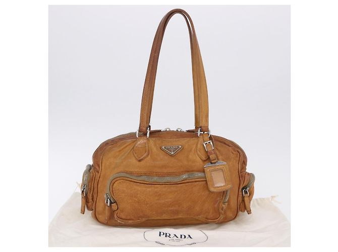 Borsa a mano PRADA in pelle marrone argento Auth am12592V - vista 12