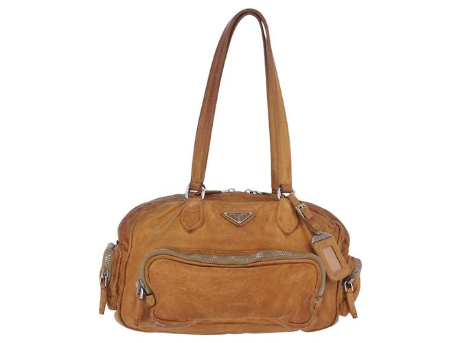 Borsa a mano PRADA in pelle marrone argento Auth am12592V - vista 13