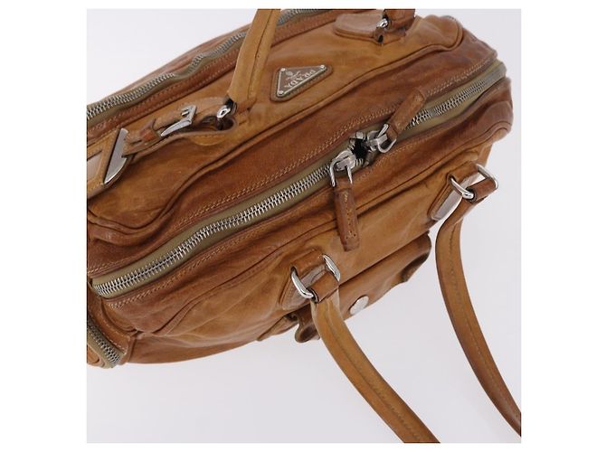 Borsa a mano PRADA in pelle marrone argento Auth am12592V - vista 14