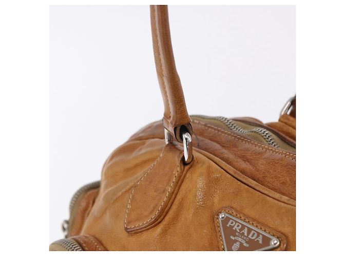 Borsa a mano PRADA in pelle marrone argento Auth am12592V - vista 18