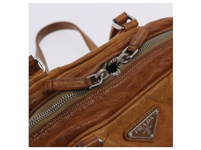 Borsa a mano PRADA in pelle marrone argento Auth am12592V - vista 26
