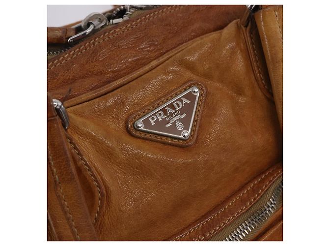 Borsa a mano PRADA in pelle marrone argento Auth am12592V - vista 27