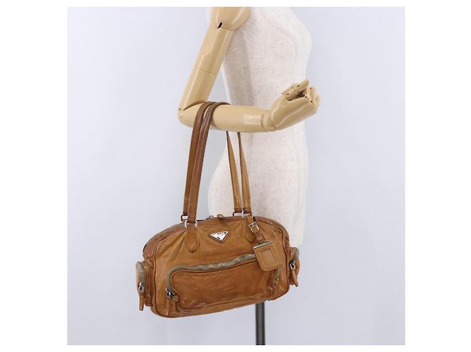 Borsa a mano PRADA in pelle marrone argento Auth am12592V - vista 37