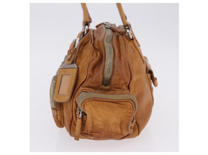 Borsa a mano PRADA in pelle marrone argento Auth am12592V - vista 4