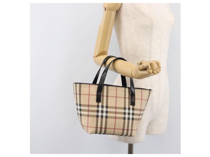 BURBERRY Nova Check Handtasche PVC Beige Silver Auth 203614 Silber - Ansicht 23