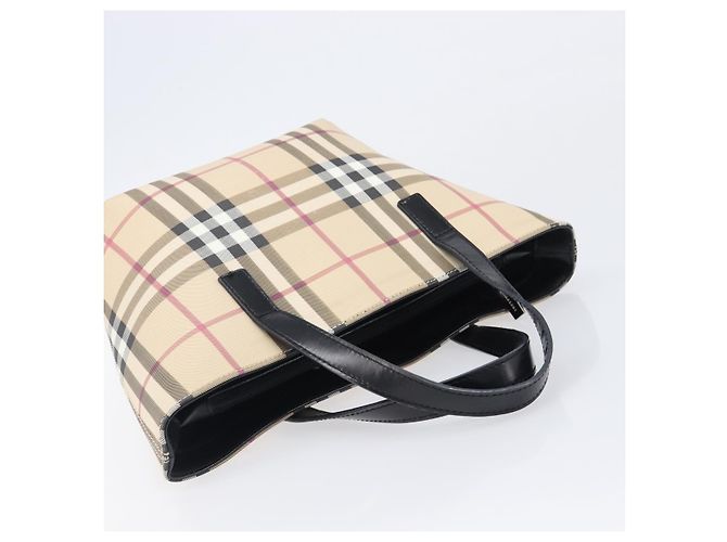 BURBERRY Nova Check Handtasche PVC Beige Silver Auth 203614 Silber - Ansicht 6