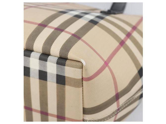 BURBERRY Nova Check Handtasche PVC Beige Silver Auth 203614 Silber - Ansicht 9