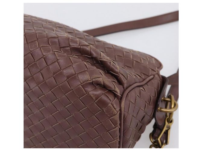 Borsa a tracolla BOTTEGA VENETA INTRECCIATO in pelle marrone e oro 192661 Auth 201370A D'oro - vista 17