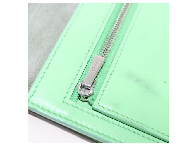 Céline Cartera Bifold CELINE de cuero Beige Green Auth ar14185 Verde - vista 25