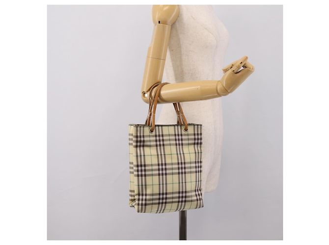 Borsa a mano BURBERRY Nova Check Canvas Beige Silver Auth 203632 Argento - vista 24