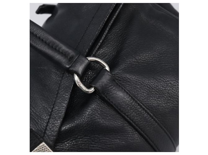 Borsa Tote PRADA in pelle nera argento Auth am12581M Nero - vista 10
