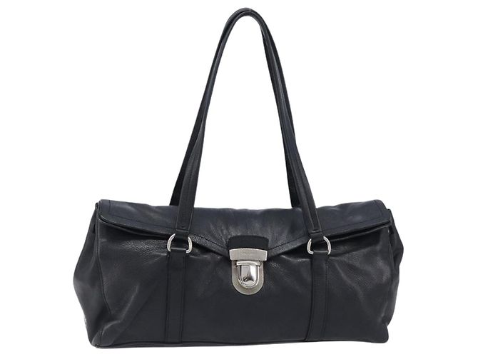Borsa Tote PRADA in pelle nera argento Auth am12581M Nero - vista 13
