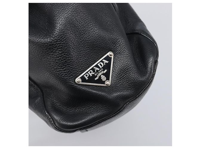 Borsa Tote PRADA in pelle nera argento Auth am12581M Nero - vista 18