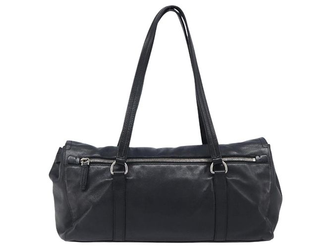 Borsa Tote PRADA in pelle nera argento Auth am12581M Nero - vista 2
