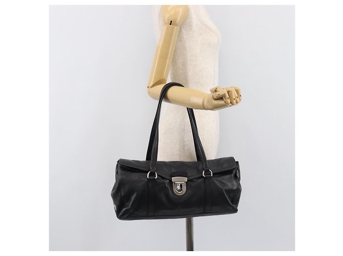 Borsa Tote PRADA in pelle nera argento Auth am12581M Nero - vista 25