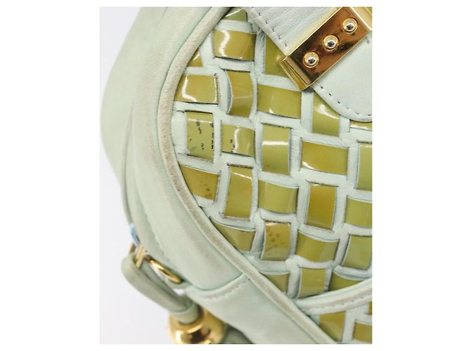 Borsa BALLY Pelle verniciata Green Gold Auth 204319 D'oro Verde - vista 22