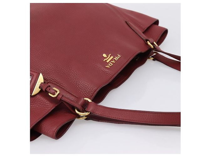 PRADA Tote Bag Vittero Dino Leather Rot Gold Auth 203615A Golden - Ansicht 7