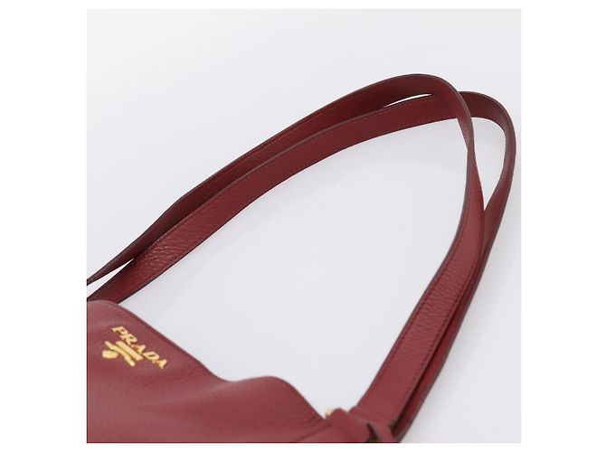 PRADA Tote Bag Vittero Dino Leather Rot Gold Auth 203615A Golden - Ansicht 9