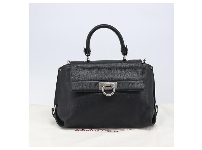 Borsa Salvatore Ferragamo Sofia Gancini in pelle 2way Nero Argento Auth 203870V - vista 12