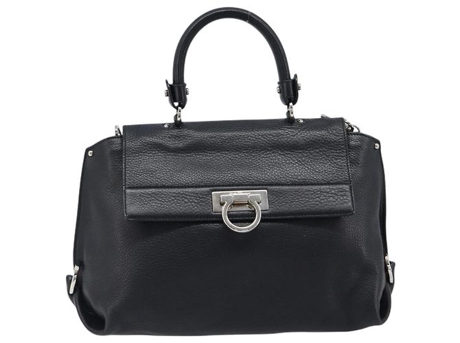 Borsa Salvatore Ferragamo Sofia Gancini in pelle 2way Nero Argento Auth 203870V - vista 13