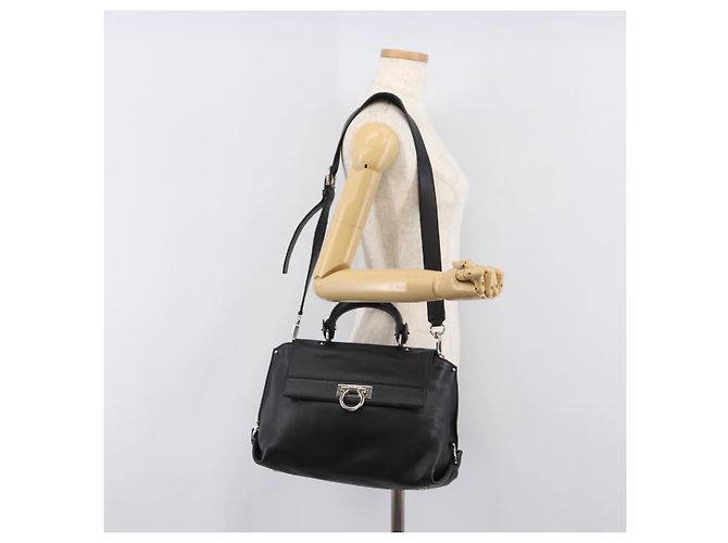 Borsa Salvatore Ferragamo Sofia Gancini in pelle 2way Nero Argento Auth 203870V - vista 34