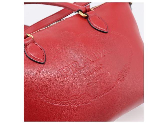 PRADA Handtasche aus Leder 2way Rot Gold authentisch ki6814V Golden - Ansicht 10