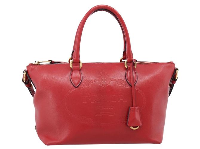 PRADA Handtasche aus Leder 2way Rot Gold authentisch ki6814V Golden - Ansicht 13