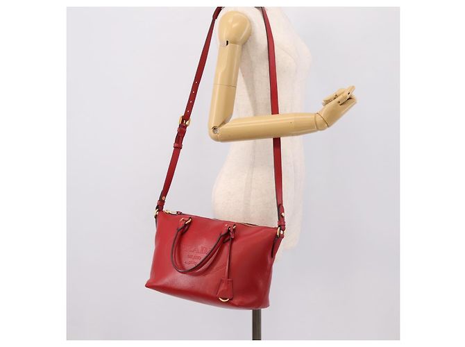 PRADA Handtasche aus Leder 2way Rot Gold authentisch ki6814V Golden - Ansicht 27