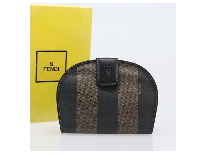 Pequin Portafoglio Compatto FENDI Pecan PVC Pelle Marrone Auth 204634V - vista 12