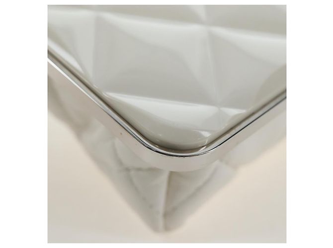 Borsa a tracolla CHANEL Matelasse con catena in pelle d'agnello bianca argento CC Auth 200768M Bianco - vista 17