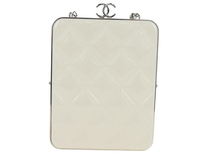 Borsa a tracolla CHANEL Matelasse con catena in pelle d'agnello bianca argento CC Auth 200768M Bianco - vista 2
