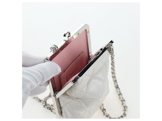 Borsa a tracolla CHANEL Matelasse con catena in pelle d'agnello bianca argento CC Auth 200768M Bianco - vista 21