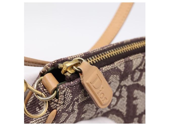 Pouch Saddle Christian Dior Trotter Canvas Marrone Oro Auth am12668V D'oro - vista 10