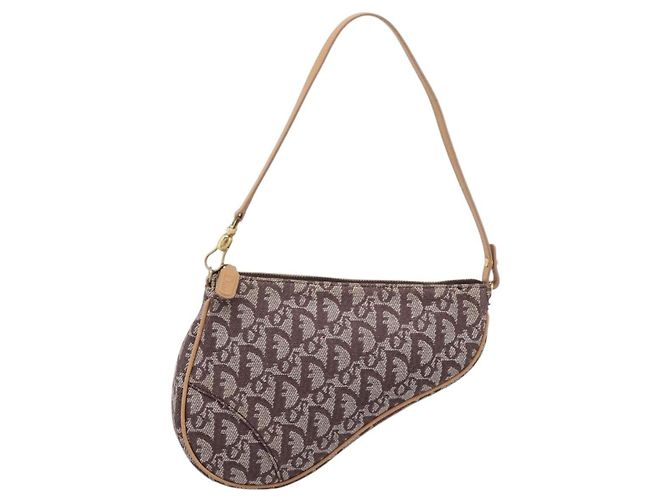 Pouch Saddle Christian Dior Trotter Canvas Marrone Oro Auth am12668V D'oro - vista 13