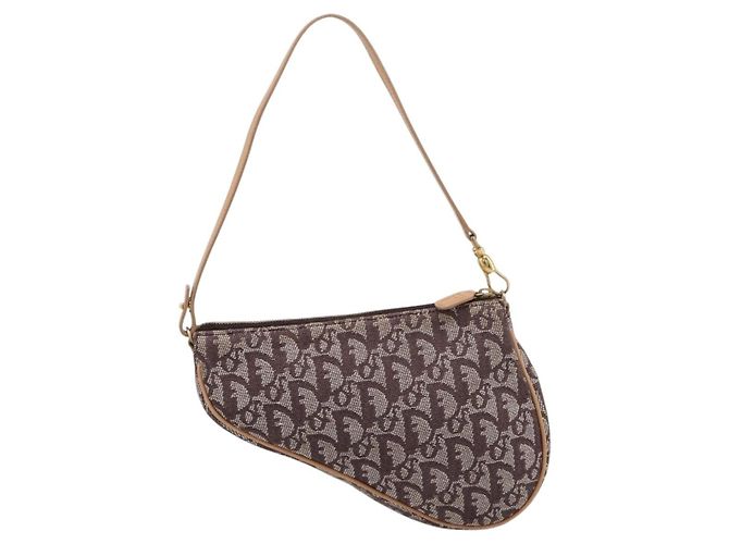 Pouch Saddle Christian Dior Trotter Canvas Marrone Oro Auth am12668V D'oro - vista 2