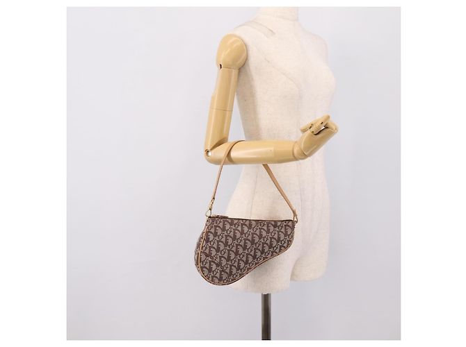 Pouch Saddle Christian Dior Trotter Canvas Marrone Oro Auth am12668V D'oro - vista 21