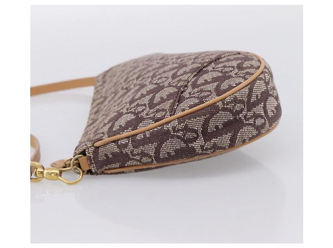 Pouch Saddle Christian Dior Trotter Canvas Marrone Oro Auth am12668V D'oro - vista 3