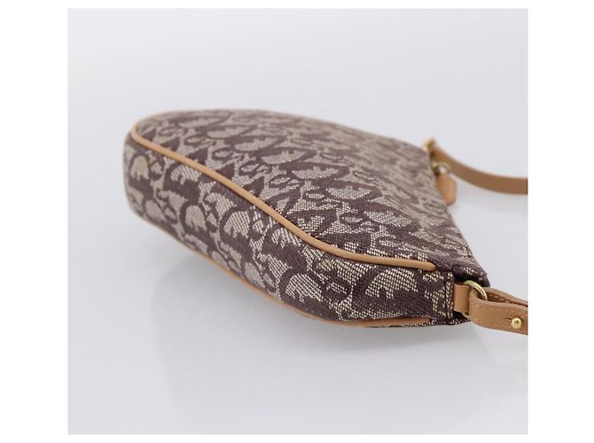 Pouch Saddle Christian Dior Trotter Canvas Marrone Oro Auth am12668V D'oro - vista 4