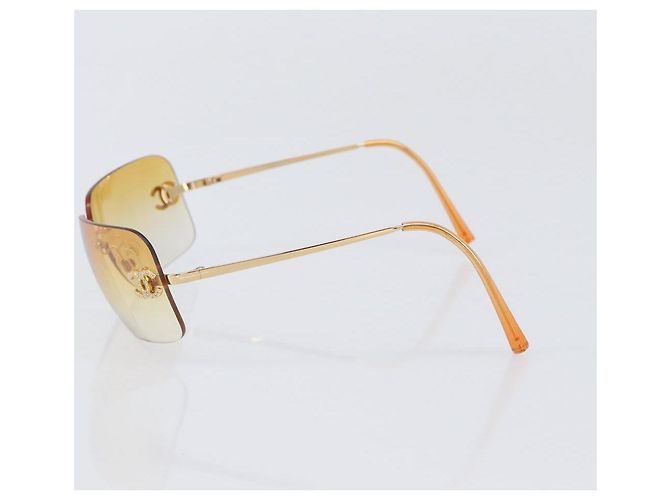 Gafas de sol CHANEL Metal Orange Gold CC Auth yk20917M Dorado Naranja - vista 3
