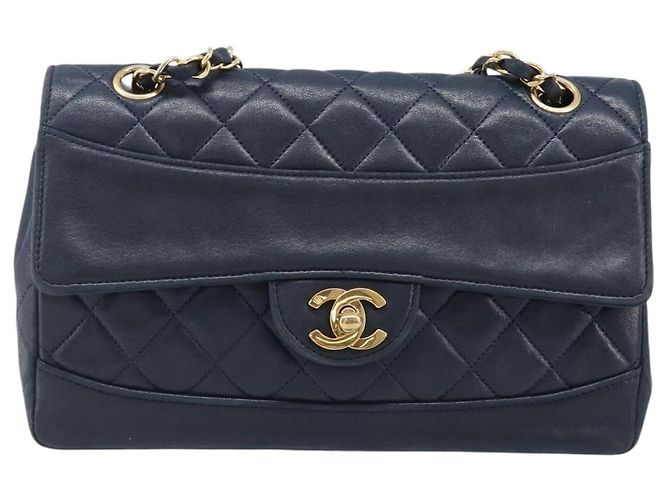 Borsa a tracolla CHANEL Matelasse con catena in pelle d'agnello Navy Gold CC Auth 204122V D'oro Blu navy - vista 13